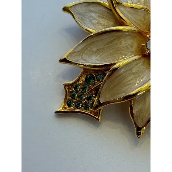 Nolan Miller Poinsettia Christmas Brooch Pin Enamel Rhinestones Fashion Jewelry - Picture 5 of 9